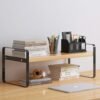 YGYQZ Wood Office Desk Shelf Organizer - Desktop Supplies Cute Dresser Top Organization Storage Rack and Cubicle Decor Aesthetic Bookshelf for Women Man and Kids (Black Wood-Single Tier) - Image 2