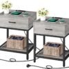 Amyove Set of 2 Grey Nightstands with Charging Station, End Tables Living Room with Drawer and Shelf, Bedside Table with USB Port & Power Outlet for Bedroom College Dorm - Image 2