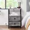 AMHANCIBLE Night Stand Set 2, Nightstand with Charging Station, End Tables Living Room with USB Ports and Outlets, Bedside Table with Fabric Drawers for Bedroom, Ink Grey HET05XKG - Image 3