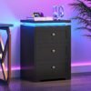 VIAGDO Black Night Stand Set 2 with Charging Station, Nightstand Set of 2 with 3 Storage Drawers, Modern LED Nightstands with Lights, Large Bedside Tables with USB Ports and Outlets for Bedroom, Dorm - Image 7