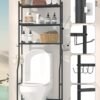 3-Tier Over The Toilet Storage, Space Saver Metal Bathroom Shelves, Freestanding Above Over Toilet Storage Shelf with 4 Hooks for Bathroom, Black - Image 5