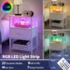 Yoobure White Night Stand with Charging Station, LED Nightstand for Bedroom, Bedside Tables with Adjustable Fabric Drawer, 3-Tier End Table Living Room, Small Side Table with Storage - Image 5