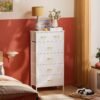 Tall Dresser with 6 Drawers, White Dresser for Bedroom, Tall Storage Tower for Closet, Nursery, Dorm, Dresser Organizer with Sturdy Steel Frame, Fabric Bins, Leather Finish, Wood Top, White - Image 3