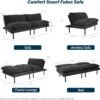 70" Futon Sofa Bed, 4-in-1 Multi-Function Couch Bed with Adjustable Backrest, Modern Convertible Futon, Recliner Love Seat Sleeper Sofa, Small Futon Couch for Living Room, Office, Grey - Image 4