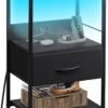 WLIVE Night Stand with Charging Station, LED Nightstand with Adjustable Fabric Drawer, 3-Tier Storage Bedside Table, Small End Side Tables for Bedroom, Black - Image 2