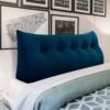 WOWMAX Multifunctional Upholstered Headboard Pillow Twin, Button Tufted Headboard Pillows, Portable Dorm Room Fabric Head Board Removable and Washable Velvet Deep Blue - Image 2