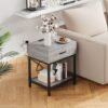 Amyove Set of 2 Grey Nightstands with Charging Station, End Tables Living Room with Drawer and Shelf, Bedside Table with USB Port & Power Outlet for Bedroom College Dorm - Image 3