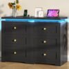 VIAGDO Black Night Stand Set 2 with Charging Station, Nightstand Set of 2 with 3 Storage Drawers, Modern LED Nightstands with Lights, Large Bedside Tables with USB Ports and Outlets for Bedroom, Dorm - Image 2
