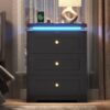 VIAGDO Black Night Stand Set 2 with Charging Station, Nightstand Set of 2 with 3 Storage Drawers, Modern LED Nightstands with Lights, Large Bedside Tables with USB Ports and Outlets for Bedroom, Dorm - Image 8