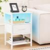 Yoobure White Night Stand with Charging Station, LED Nightstand for Bedroom, Bedside Tables with Adjustable Fabric Drawer, 3-Tier End Table Living Room, Small Side Table with Storage - Image 3