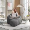 Bean Bag Sofa with Ottoman for Adults, Bean Bag Sofa Chairs with High-Density Foam Modern Lazy Sofa for Living Room Bedroom College Dorm Grey - Image 2