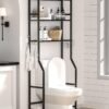 3-Tier Over The Toilet Storage, Space Saver Metal Bathroom Shelves, Freestanding Above Over Toilet Storage Shelf with 4 Hooks for Bathroom, Black - Image 3