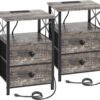 AMHANCIBLE Night Stand Set 2, Nightstand with Charging Station, End Tables Living Room with USB Ports and Outlets, Bedside Table with Fabric Drawers for Bedroom, Ink Grey HET05XKG - Image 2