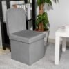 B FSOBEIIALEO Velvet Storage Ottoman with Seat Back, Folding Chair for Living Room, Room Organizer Storage Cubes, Toy Chest Storage Box (Grey, Medium) - Image 3