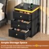 VIAGDO Black Night Stand Set 2 with Charging Station, Nightstand Set of 2 with 3 Storage Drawers, Modern LED Nightstands with Lights, Large Bedside Tables with USB Ports and Outlets for Bedroom, Dorm - Image 5