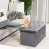 B FSOBEIIALEO Folding Storage Ottoman, Long Ottomans Shoes Bench, Velvet Storaeg Chest Footrest Seat 31.5"x15.7"x15.7" (Grey, Large) - Image 6