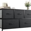YITAHOME Wide Storage Tower with 5 Drawers - Fabric Dresser, Organizer Unit for Bedroom, Living Room, Closets - Sturdy Steel Frame, Easy Pull Fabric Bins & Wooden Top (Black/Grey) - Image 2