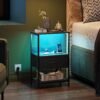 WLIVE Night Stand with Charging Station, LED Nightstand with Adjustable Fabric Drawer, 3-Tier Storage Bedside Table, Small End Side Tables for Bedroom, Black - Image 3