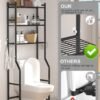 3-Tier Over The Toilet Storage, Space Saver Metal Bathroom Shelves, Freestanding Above Over Toilet Storage Shelf with 4 Hooks for Bathroom, Black - Image 6