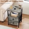 AMHANCIBLE Night Stand Set 2, Nightstand with Charging Station, End Tables Living Room with USB Ports and Outlets, Bedside Table with Fabric Drawers for Bedroom, Ink Grey HET05XKG - Image 7