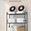 3-Tier Over The Toilet Storage, Space Saver Metal Bathroom Shelves, Freestanding Above Over Toilet Storage Shelf with 4 Hooks for Bathroom, Black - Image 7