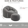 Bean Bag Sofa with Ottoman for Adults, Bean Bag Sofa Chairs with High-Density Foam Modern Lazy Sofa for Living Room Bedroom College Dorm Grey - Image 3