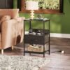 WLIVE Night Stand with Charging Station, LED Nightstand with Adjustable Fabric Drawer, 3-Tier Storage Bedside Table, Small End Side Tables for Bedroom, Black - Image 9