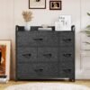 YITAHOME Fabric Dresser with 7 Drawers - Storage Tower with Large Capacity, Organizer Unit for Living Room - Sturdy Steel Frame, Easy Pull Fabric Bins & Wooden Top (Black/Grey) - Image 3