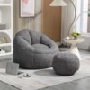 Bean Bag Sofa with Ottoman for Adults, Bean Bag Sofa Chairs with High-Density Foam Modern Lazy Sofa for Living Room Bedroom College Dorm Grey - Image 4