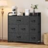 YITAHOME Fabric Dresser with 7 Drawers - Storage Tower with Large Capacity, Organizer Unit for Living Room - Sturdy Steel Frame, Easy Pull Fabric Bins & Wooden Top (Black/Grey) - Image 5