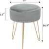 Adeco Round Grey Vanity Stool Chair, Upholstered Makeup Foot Stool Rest Ottoman with Gold Metal Legs for Makeup Room, Living Room - Image 4