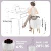 Vanity Stool Chair with Storage, Faux Fur Makeup Room Seat Stool, Soft Padded Seat, Round Footrest Footstools with 4 Metal Legs & Adjustable Footings, Vanity, Bathroom, Bedroom Chairs White - Image 4