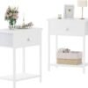 White Nightstands Set of 2, Small Night Stand with Drawer and Shelf Storage End Table for Bedroom, Dorm, Modern - Image 2