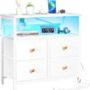Yoobure Night Stand with Charge Station, Nightstand with 4 Drawers Bedside Table, LED Dresser with Storage Shelf, Night Stands for Bedroom, Side Table 3-Tier Wood End Table for Home, Office White - Image 2