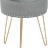 Adeco Round Grey Vanity Stool Chair, Upholstered Makeup Foot Stool Rest Ottoman with Gold Metal Legs for Makeup Room, Living Room - Image 2