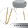 Adeco Round Grey Vanity Stool Chair, Upholstered Makeup Foot Stool Rest Ottoman with Gold Metal Legs for Makeup Room, Living Room - Image 6