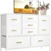 Wide Dresser for Bedroom TV Stand Entertainment Center with Large Chest of 9 Drawers for 50'' TV with Leather Front, Metal Handles for Closet, Entryway, Living Room, Glacier White - Image 2