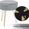 Adeco Round Grey Vanity Stool Chair, Upholstered Makeup Foot Stool Rest Ottoman with Gold Metal Legs for Makeup Room, Living Room - Image 7