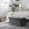 30 inches Folding Storage Ottoman, Ottoman with Storage Footrest Seat Support 350lbs, Storage Bench for Living Room Bedroom, Linen Fabric Grey - Image 6
