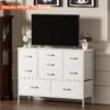 Wide Dresser for Bedroom TV Stand Entertainment Center with Large Chest of 9 Drawers for 50'' TV with Leather Front, Metal Handles for Closet, Entryway, Living Room, Glacier White - Image 5