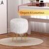 Vanity Stool Chair with Storage, Faux Fur Makeup Room Seat Stool, Soft Padded Seat, Round Footrest Footstools with 4 Metal Legs & Adjustable Footings, Vanity, Bathroom, Bedroom Chairs White - Image 7