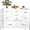 Wide Dresser for Bedroom TV Stand Entertainment Center with Large Chest of 9 Drawers for 50'' TV with Leather Front, Metal Handles for Closet, Entryway, Living Room, Glacier White - Image 9