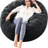 Bean Bag Chairs for Adults - Memory Foam Furniture BeanBag Chair - Kids/Teens Sofa with Soft Micro Fiber Cover - Round Fluffy Couch for Living Room Bedroom College Dorm - 3 ft, Carbon Black - Image 2