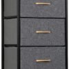 SUPER DEAL Fabric Dresser for Bedroom 46 inch Tall Dresser Vertical Storage Tower Chest of Drawers with 5 Storage Drawers Wood Top and Sturdy Metal Frame for Closet Living Room Hallway Entryway, Grey - Image 2