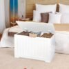 ZENY Lift Top Storage Cabinet Bench, Wooden Chest Room Organizer Bin with 2 Safety Hinges (White) - Image 4
