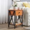 VECELO Nightstand,Modern Bedside End Table, Night Stand with Drawer and Storage Shelf for Living Room Bedroom, Industrial Metal Frame - Image 3