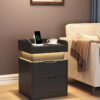 2pcs Nightstand with Charging Station and LED Lights, Night Stand with Sliding Top, Modern End Side Table with 2 Drawers, Bedside Table for Bedroom, Living Room, Office - Image 8