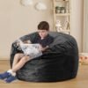 Bean Bag Chairs for Adults - Memory Foam Furniture BeanBag Chair - Kids/Teens Sofa with Soft Micro Fiber Cover - Round Fluffy Couch for Living Room Bedroom College Dorm - 3 ft, Carbon Black - Image 5