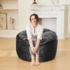 Bean Bag Chairs for Adults - Memory Foam Furniture BeanBag Chair - Kids/Teens Sofa with Soft Micro Fiber Cover - Round Fluffy Couch for Living Room Bedroom College Dorm - 3 ft, Carbon Black - Image 3