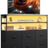 WLIVE Led Dresser TV Stand for 45 Inch TV, Entertainment Center with LED Lights and Power Outlet, Black Drawer Dressers with Double Open Shelves, TV Stands for Bedroom and Living Room - Image 2
